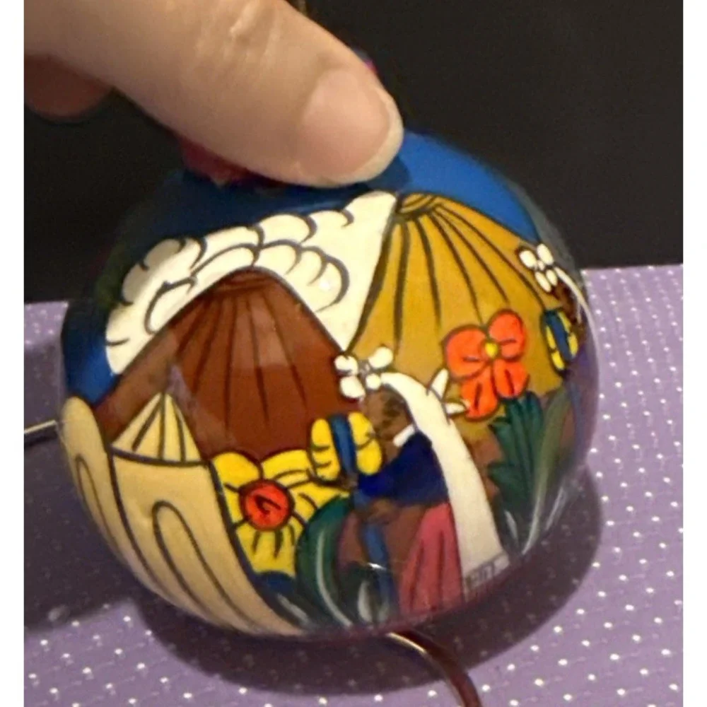Mexico‎ Pottery Colorful Christmas Ornament Bulb Hand Painted Southwest Aztec